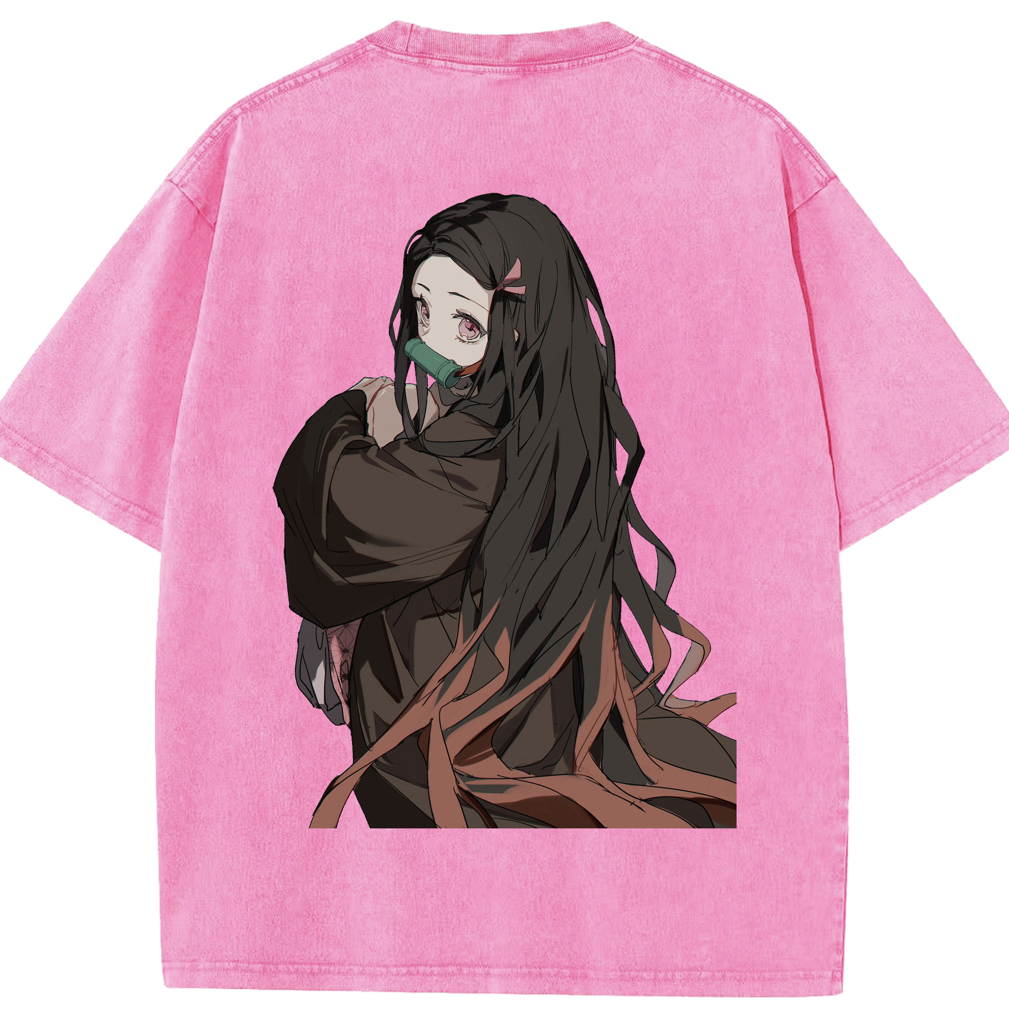 （画像用） 鬼滅の刃（きめつのやいば）竈門 禰󠄀豆子／かまど ねずこ Kamado Nezuko 綿100% ヴィンテージ風 半袖Tシャツ（背面プリント）